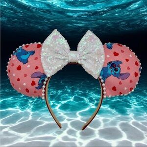 Pink Heart and Stitch Ears Headband